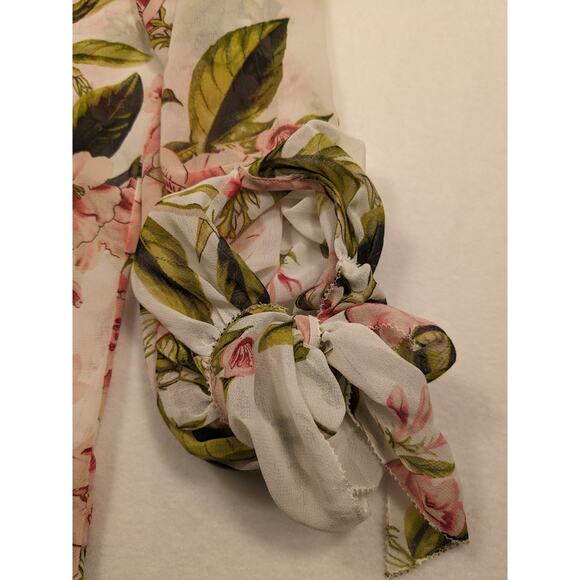 White House Black Market Top Women's XXS Floral White Blouse Scarf luxury Classy - Picture 7 of 16